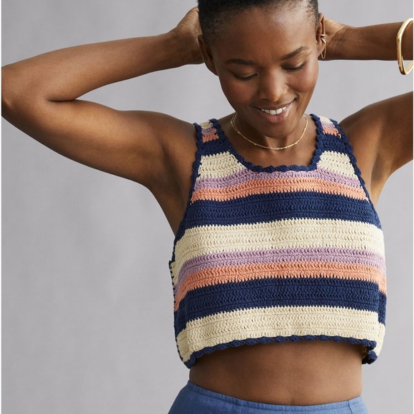Maeve Tops - Maeve Anthropologie NWT striped lace-up crochet tank